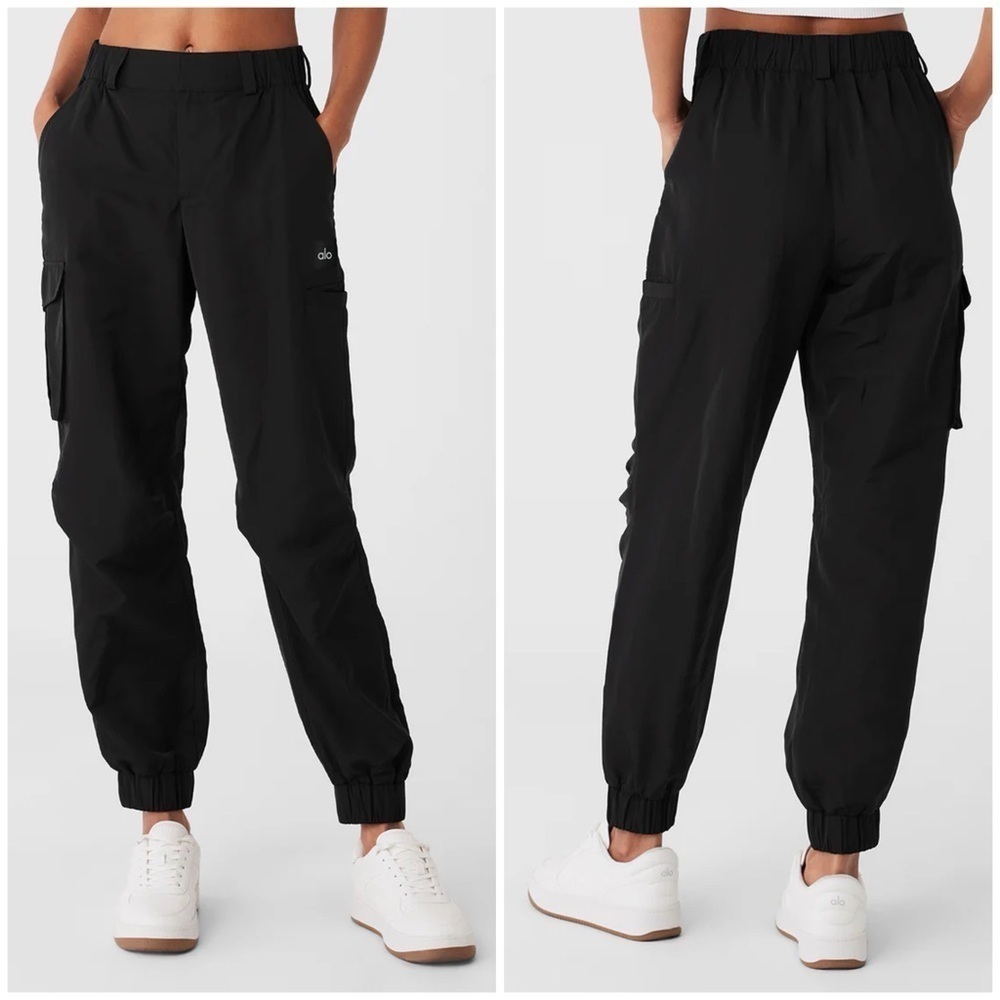 New Alo Yoga Black Break Line Celana Jogger Cargo Pants Relaxed Sz L